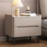 锐例实木床头柜轻奢岩板储物柜卧室简约现代床边柜皮质小户型收纳柜 香槟灰（实木抽屉+岩板） 50*40*50cm
