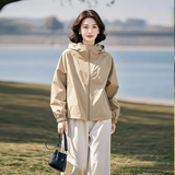 纯信超好看短款连帽外套女2025春秋减龄时尚百搭超火酷飒拽姐高级感 卡其色(高品质)双层外套 XL 建议 125-140斤