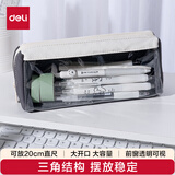 得力(deli)大开口三角包笔袋透明可视前窗双拉链大容量文具袋 灰色BC381