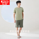 红豆情侣全棉睡衣简约休闲风短袖家居服套装可外穿 军旅绿 XL 170/92A
