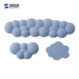 SANWA SUPPLY 云朵键盘腕托 女生鼠标手枕三件套 附杯垫 防滑底 可水洗 记忆棉 PU皮 深空蓝