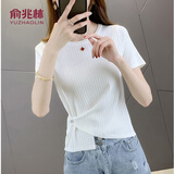 俞兆林T恤女冰丝短袖夏季2022年ins火修身时尚百搭打底衫不规则针织上衣 白色 L （建议106-122斤）