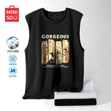 名创优品（MINISO）背心男健身运动坎肩夏季薄款马甲纯棉透气体恤衫潮男装无袖上衣服 黑色(金色埃及) 3XL (体重180-205斤左右)