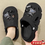 铂呐苓厚底洞洞鞋男款拖鞋夏季外穿凉鞋海边沙滩防滑包头半凉拖男士 渐变熊-黑色 40-41 【适合38-39】