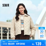 森马（Semir）棉服女灯芯绒翻领菱形格复古2024冬三防宽松轻薄棉衣109724112007