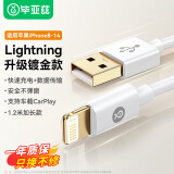 毕亚兹适用于升级镀金苹果数据线快充线iPhone14/13/12ProMax/11/Xs/XR手机ipad平板USB车载充电线1.2米