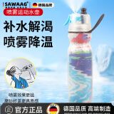 飒望德国品质喷雾运动水杯儿童学生喷水杯子夏季运动户外保冷壶塑料杯 海岸线【可喷雾】  1L 590ml