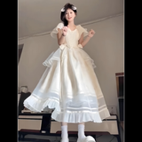 与欣法式气质优雅少女白月光新品连衣裙子女2025年夏季收腰超仙公主裙 米白色 均码 可备注码数