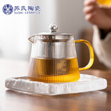苏氏陶瓷（SUSHI CERAMICS）竖纹玻璃壶不锈钢内胆过滤壶(素高款500ML)