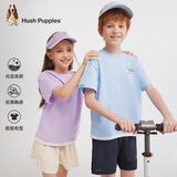 暇步士（Hush Puppies）童装儿童短袖夏男女童假两件T恤圆领衫上衣 冰晶蓝  160 