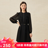 哥弟真的好（GIRDEAR）女装宽松泡泡袖连衣裙（附吊带裙、腰带）A500194 黑 S (2码)