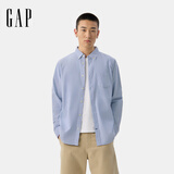 GAP男装2025春季新款基础款纯棉翻领长袖衬衫常规上衣美版488512 蓝色 M 美码 L亚洲码180/96A