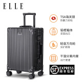 ELLE行李箱法国时尚品牌拉杆箱铝框防刮万向轮出差密码锁旅行箱 黑色【铝框款】 26英寸 【需托运 | 7天旅程】