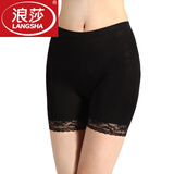 浪莎（LangSha）无痕高腰塑身QQ安全裤三分女士防走光夏季透气打底平角裤 2条黑色木纤维花边款