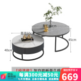 百睦优品 岩板圆形茶几 轻奢现代电视柜组合小户型意式简约茶几桌客厅家用  哑光丨80灰+60白丨黑柜 整装