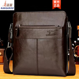 袋鼠牛皮男包真皮包男士单肩包斜挎包真皮包包男背包外出便携斜挎包 棕色
