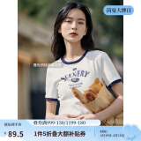 茵曼（INMAN）潮趣印花女装圆领短袖t恤修身显瘦套头短款2025夏季新品上衣 月牙白 -18525987 M