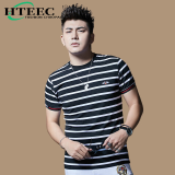 hteec香港潮牌小蜜蜂刺绣丝光棉短袖t恤男夏季条纹海魂衫个性时尚体恤 白色 2XL 180