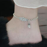 何佳功老凤凰999足银复古纯银脚链女五帝币铜钱平安钱袋泰银潮个性 复古脚链女五帝铜钱同款 长短可以调节