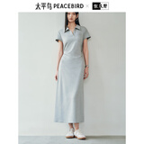 太平鸟女装连衣裙POLO领长款A字收腰春短袖裙休闲长裙女 灰色 L