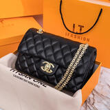 香奈小香风真皮包包女包轻奢菱格链条包女士单肩斜挎包休闲腋下包 黑色小号+浅金纯链条 送女朋友情人老婆闺蜜女生日礼物