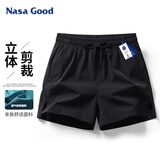 NASA GOOD短裤男士夏季纯色百搭潮流运动薄款透气弹力宽松三分裤子 黑色4XL