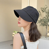 目丸渔夫帽女2025春夏防晒防紫外线遮阳帽素颜遮脸户外折叠太阳帽子女 黑色华夫格-春秋款