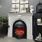 逸雪法式玄关壁炉柜取暖火焰壁炉欧式家用别墅客厅鸟笼炉芯壁炉装饰柜 长120*30高106cm+黑色鸟笼装饰炉 白色柜体