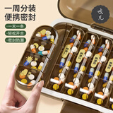 吱凡日本小药盒随身便携式一周七天分药分装盒子早中晚定时吃药提醒器 【棕色】三重密封 【28格】早/中/晚/睡前