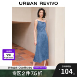 UR夏季新款女装设计感斜肩领吊带牛仔连衣裙UWG840190 浅蓝 S
