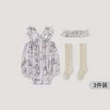 巴厘小猪【3件套】女宝宝吊带包屁衣套装无袖薄款连体衣夏季新生婴儿衣服 花芷蝶影 【3件装】 73cm
