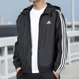 阿迪达斯（adidas）男装夹克 25夏新款运动服休闲防风开衫跑步健身时尚快干透气外套 经典黑/薄款透气 【梭织连帽】 M 【170-175cm/130-140斤】