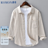 罗蒙（ROMON）亚麻长袖衬衫男士休闲宽松日系夏季薄透气棉麻白衬衣卡其色M