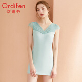 欧迪芬（Ordifen）本命年秋冬女60S罗纹莫代尔亲肤透气蕾丝V领短裙XH1212 清灰绿 M