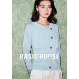 百家好（Basic House）Basic House/百家好撞色圆领斜门襟开衫外套2025女士春季新款毛衣 蓝色 M