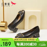 红蜻蜓女士粗跟小香风皮鞋职业通勤妈妈鞋高跟鞋单鞋 WFB31540黑色39