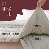 手工蚕丝被100桑蚕丝被子母被二合一拉链款双人春秋被芯四季通用 琥珀绿 100桑蚕丝 180x220拉链款子母被4斤+6斤