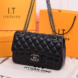 香奈小香风真皮包包女包轻奢菱格链条包女士单肩斜挎包休闲腋下包 黑色大号+钨钢纯链条 送女朋友情人老婆闺蜜女生日礼物