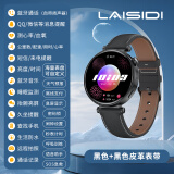莱思帝Q3智能手表心率血压血氧监测健身跑步配速IP68防水防汗长续航蓝牙接打电话消息提示运动手环watch 升级版黑色+黑色皮革表带 离线支付-息屏显示 高硬度合金防摔防划痕