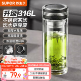 苏泊尔（SUPOR）双层玻璃杯办公泡茶杯男女士茶水分离杯车载水杯子500mL儒雅黑