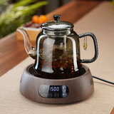 全度（Quandu） 蒸煮一体茶壶玻璃煮茶器套装电陶炉蒸茶壶耐热墨色玻璃功夫茶具