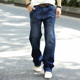 飞诺秋冬款垂感宽松直筒牛仔裤男士高端休闲长裤弹力百搭男裤 HSD103H深蓝色 【简约】中厚 弹力 42