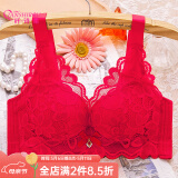 纤诗柔内衣女小胸聚拢厚款加厚宽肩带防下垂上托胸罩无钢圈透气夏文胸 大红色 34/75C薄款