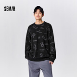 森马毛衫男冬季韩系字母提花毛衣宽松针织衫时尚个性套头上衣 黑灰色调00392 L