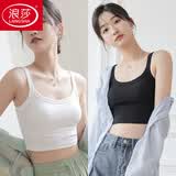浪莎美背文胸一体夏季薄款纯棉吊带小背心女外穿内衣带胸垫打底抹胸衣 两件装[黑色+白色]【遮副乳】 M [86-135斤]【遮副乳】 【24H速发】
