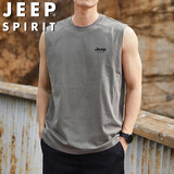 JEEP SPIRIT吉普背心男士夏季冰感无袖T恤圆领纯色百搭休闲服 灰褐  L