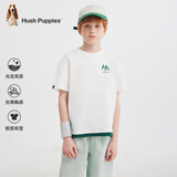 暇步士（Hush Puppies）童装儿童短袖夏男女童假两件T恤圆领衫上衣 本白  150 