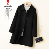 皮尔卡丹（pierre cardin）高端秋冬季新款双面羊毛大衣女中长款娃娃领小个子外套高端羊毛呢 黑色 M 128斤内拍