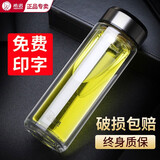 希诺（heenoor）玻璃杯男士双层隔热保温办公带过滤泡茶杯家用车载送老公喝水杯子 专柜款-6712本色-360ml