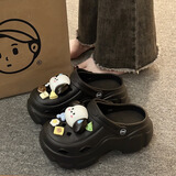 铂呐苓洞洞鞋女款2025新款可爱小狗拖鞋女夏外穿豆豆鞋网红爆款黑色凉鞋 【小狗无语】-黑色洞洞鞋 36-37